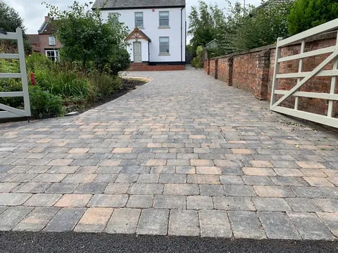 Block paving driveway to a country house installed by Marshall Driveways Ltd
