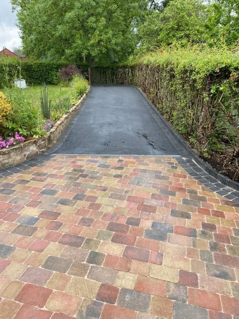 Completed block paving driveway with tarmac path in Wolverhampton by Marshall Driveways Ltd