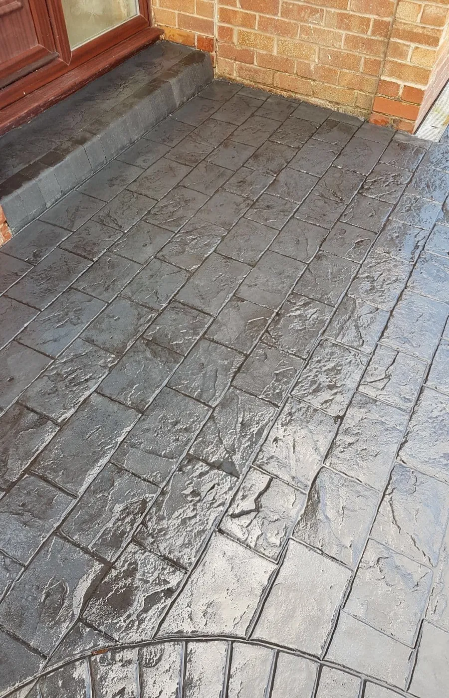 Close-up of decorative imprinted concrete installed by Marshall Driveways Ltd