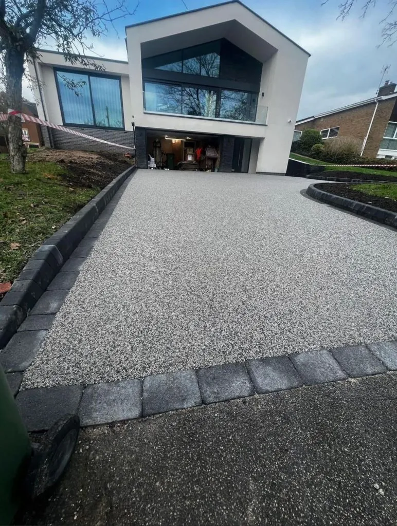 Silver-grey resin bound driveway installed by Marshall Driveways Ltd